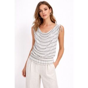 White House Black Market Striped‎ Cowl Neck Sleeveless Top White Black XS